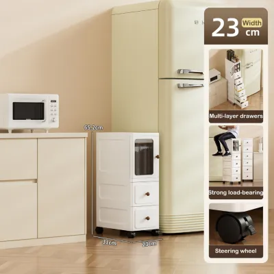 Doing Mall L23cm Foldable Narrow Storage Cabinet With Door Slim Plastic Kitchen Cabinet Moving Rack 夾縫收納櫃