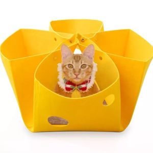 RL5LBR Foldable Cat Nest Felt Deformable Cat Tunnel Mat Scratch Resistant Durable Pet Toy Bed Winter