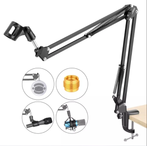 Desktop Table Metal Mini Tripod Microphone Stand Holder Mic Clip Black