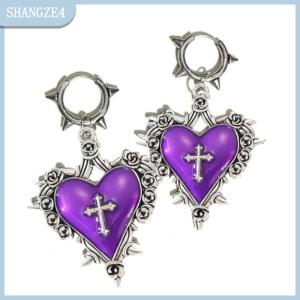 【SHANGZE4】 Goth Đồ Trang Sức Gai Tim Chéo Bông Tai Nhỏ Giọt Dầu Hoa Hồng Hoa Tai Cho Phụ Nữ Punk Charms Phụ Kiện