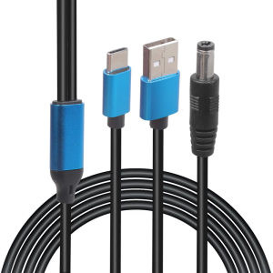 Double Male End USB to Type C+DC5525 Splitter Adapter Wire Quick Charging Cord Power Cable for 5V LED Light Fan Toy