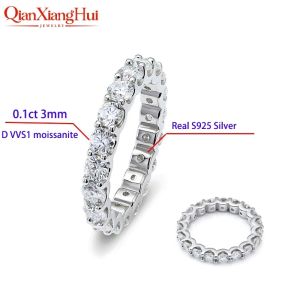 Solid 2mm 3mm White Round Moissanite Diamond Full Eternity Band 925 Sterling Silver Jewelry Wedding Ring Valentines Day Gift