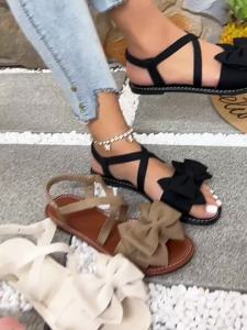[Free Shipping] 2025 Plus Size Summer Beach Sandals For Women Toe-Loop Knot Flat Slippers For Women