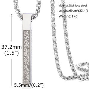 YILUOCD Ayatul Kursi Vertical Pendant Necklace Stainless Steel 3D Bar Allah Necklace Islamic Quran Prayer Talisman Jewelry