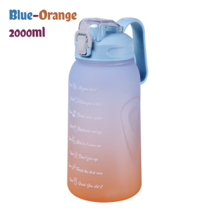 Water Bottle Large Capacity 2L Gradient Time Scale Outdoor Sport Water Bottle Straw Cup Leak-Proof Frosted Cup Bottles