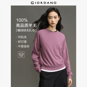 Giordano Women 100% Wool embroidery loose sweater Free Shipping 12355606