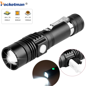 LED Flashlight  20000LM Portable USB Rechargeable Torch T6/L2/V6 Outdoor IP6 Waterproof turch light original japan nicron flashlight charger light lampu suluh strong light led 900000w Emergency Light Rechargeable Japan