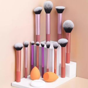 KINTHAZER Nylon Bristles Makeup Brush with Sponge Egg Soft Fluffy Professional Face Cosmetic Tools Beauty Egg Comfortable Grip Powder Bronzer Applicator Full Face Makeup