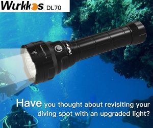 Wurkkos DL70 Scuba Diving Super Bright Double 26650 Battery 13000lm IPX8 Waterproof Underwater Dive LED Light 4PCS XHP50B 4 Modes Powerful Diving Flashlight