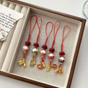 CRNGW สายคล้องโทรศัพท์ พวงกุญแจ maneki Neko การ์ตูนลายการ์ตูน เซรามิกส์ จี้โทรศัพท์มือถือแมวนำโชค น่ารักน่ารักๆ เครื่องประดับสำหรับตกแต่ง สายคล้องโทรศัพท์แมวนำโชค สำหรับเด็กๆ