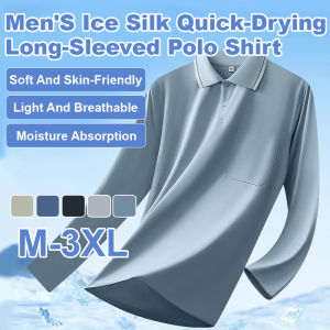 Mens Ice Silk Polo Shirts Long Sleeve Summer Shirt Quick Dry Business Polo Moisture Wicking Office Shirt