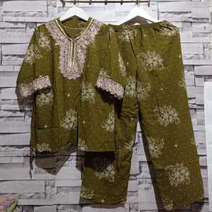 Setelan wanita bahan rayon busui resleting setelan arab renda