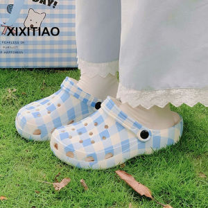Xixitiao Croc Giày Giày mũi to Mùa Hè Kẻ Sọc màu đơn giản Khối Sinh Viên Cô Gái Trái Tim Croc Giày đi biển Xăng đan đế mềm Cho Phụ Nữ
