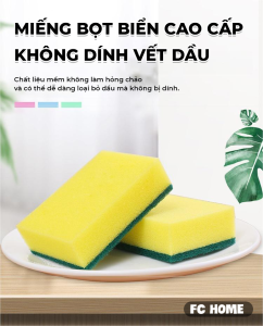 Miếng cọ rửa chén bát xanh vàng tiện dụng NAGO- Miếng rửa bát bằng bọt biển kích thước 10x7x3cm