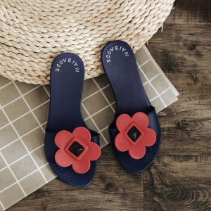 Free Shipping Jelly Slippers For Women Crystal Non-Slip Summer Fashion Large Floral Beach Sandals Vacation Korean Style Flat-Soled One-Strap Sandals