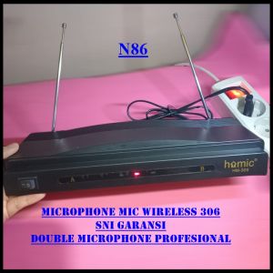 N86 ORIGINAL HOMIC MICROPHONE MIC WIRELESS 306 SNI GARANSI HANDLE DUAL MIK WIRELES NIRKABEL DOUBLE M
