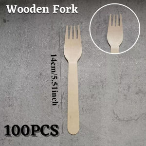 100pcs/Pack Wooden Spoon Fork And Knife Eco Friendly & Disposable