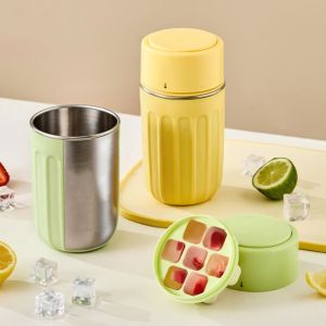 WAPKTY Portable Ice Cube Water Bottle Touch-free Stainless Steel Ice Mold Detachable Ice Maker Kettle