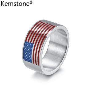 Kemstone American Flag Star Spangled Banner Stainless Steel Ring for Mens Jewelry