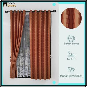 Gorden Jendela Rumah Murah Motif Kotak Kain Poliester Lembut Model Smokering