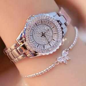 Water Resist women Watches 2021 Luxury Brand Diamond Quartz Ladies Rose Gold Watch Stainless Steel Clock Dress Watch Ladies ( Long 22cm)There is no water in it Bead