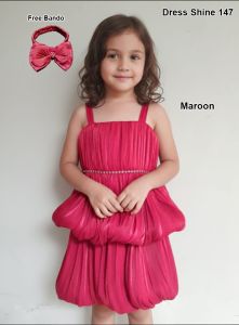 Midi Dress Shimer Slik Terbaru | Dress Anak Perempuan | Gaun Pesta Ulang Tahun Anak+Bando Pita | Dress Anak 3-6 Tahun | Shine 147