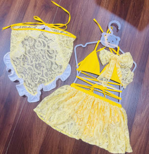 Bikikni Nơ Ren Vàng 3 chị tiết dễ thương cho bé|| 👙 Đồ bơi bé gái