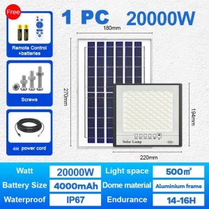 20000W Solar-Powered LED Floodlight with Smart Remote Control and Waterproof Design for Outdoor Lighting