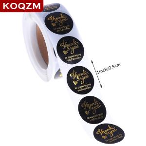[COD] KOQZM KITCHEN 500pcs Thank you sticker wedding decor seal hot stamping pink black round label