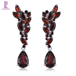 Lohaspie Jewelry Real 5.8 Carats Silver 925 Garnet Stone Original Stud Earrings Natural Garnet Earrings Pear Cut Gemstone Genuine Garnet Earrings For Women Jewelry Gift