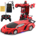 Original 2 IN 1 Remote Control Transform Car Bots Deformation Car Kids Boys Toys RC Transforming Robot Police Car Toy for Kids Birthday Gift（with battery）. 