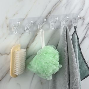 2PCS Punch-Free Transparent Self Adhesive Utility Hooks 6 Hooks Heavy Duty Row Hook Door Wall Hooks Towel Hats Keys Storage Rack Coat Hanger
