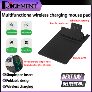 RICHMENT Mouse Pad With Phone Charger Desk Pad Mousepad Wireless Charging 15W Wireless Charger Foldable Phone Holder Keyboard Mat For PC   5.0   1 Review   ౹   5 sold