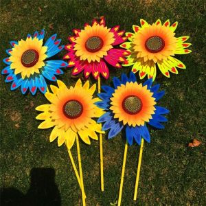 ADREE 2pcs Đa phong cách Cối xay gió hướng dương Đường kính 25cm PVC Hoa hướng dương xoay Chất lượng cao Cây hoa đứng trên sân cối xoay Trang trí tiệc ngoài trời