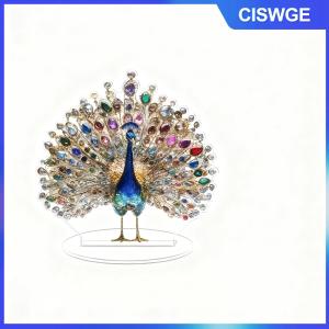 CISWGE 1Pcs 2D Phẳng Acrylic Bức Tượng Sang Trọng Pha Lê Con Công Trang Trí Bàn Trang Trí Cho Phòng Ngủ Phòng Khách Văn Phòng