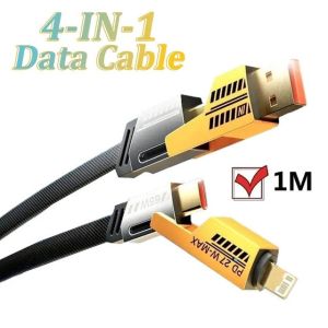 4 In 1 65W Fast Charging USB To Type C Cable For Xiaomi Samsung PD 22.5W For iPhone 15 14 Pro Max Mobile Phone Cable