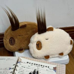 Storage Bag Capybara Stationery Bag Cute Afro Hair Novelty Capybara Pencil Bag Zipper Animal Doll Plush Pen Case Office