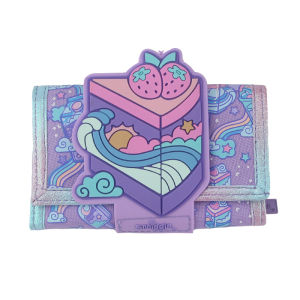 กระเป๋าสตางค์เด็กสีรุ้งเด็กหญิงเจ๋งพับหนังกระเป๋าสตางค์แบบบางพับได้สามชั้นกระเป๋าใส่บัตร Dompet Koin 5นิ้ว