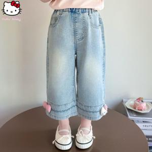 Christmas gifts Halloween Hello Kitty Girls Pants Autumn Kawaii Anime Thin Jeans Sanrio Kuromi Kids New Fashion Sweet Straight Leg Pants Wide Leg Pants