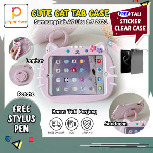Samsung Tab A7 Lite 8.7 2021 T225 - FREE CLEAR CASE Softcase Anak Flower Cat Rotate Case Anak Casing Pelindung Tablet Kesing Anti Air Lucu for Kids Children Cute Purple Ungu Soft