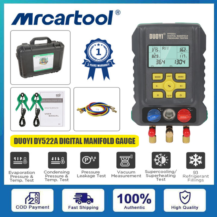 【MRCARTOOL DUOYI DY522A】Digital Manifold Gauge Air Conditioning Refrigerant Vacuum Pressure Temperature Tester HVAC Supercooling/Superheating Test