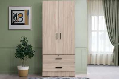 Siap Pasang Almari Baju 2 Pintu 2 Laci Wardrobe