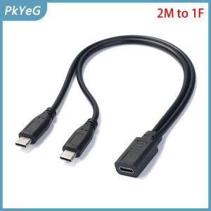 PkYeG Usb C Cáp Splitter Loại C 1 đến 2 cáp mở rộng dây cho PC điện thoại máy tính bảng 15W 3A Power Adapter dây sạc chuyển đổi dòng
