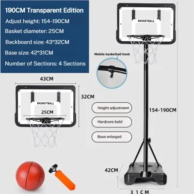 【Height Adjustable】 Basketball Ring for Kids/Adults 6.5/8.2ft Standard Basketball Hoop Set with PE Base and PC Board Basketball Ring/Backboard With Stand Gift for Kids