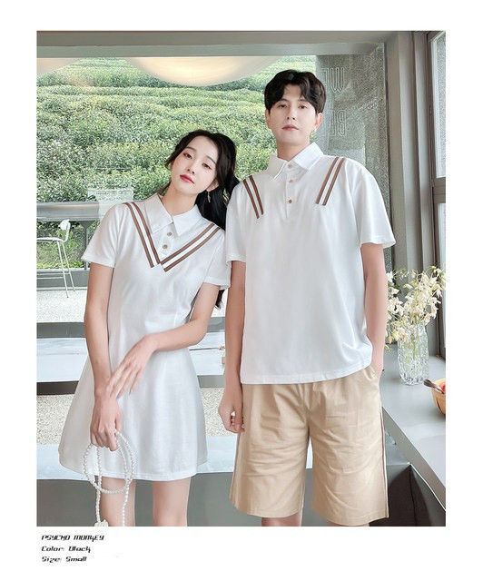 Set đồ đôi nam nữ couple Áo Váy màu be phong cách Hàn Quốc HAPPYLOVE Đồ cặp Đầm  nữ Áo nam polo Quảng Châu cao cấp H019 - MixASale