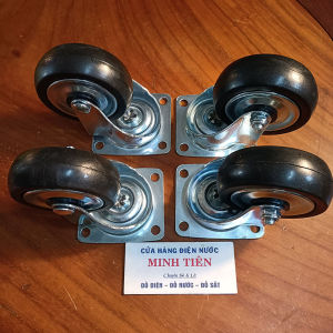 Bộ 4 bánh xe đen 4 bánh xe cao su 8F xoay 360 độ chất liệu thép với vỏ bánh xe cao su cứng chịu tải trọng lớn chắc chắn êm ái khi sử dụng