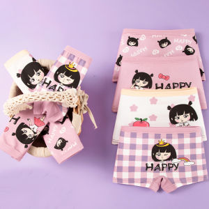 4PCS Girls Boyleg Underwear Cotton Cute Panty Boxer Briefs Kids Student Shorts For 3-14yrs MY369