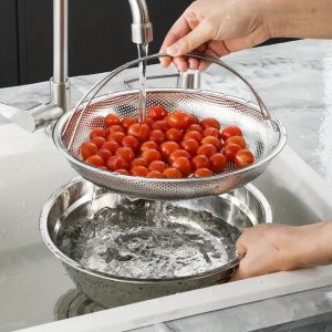 BJGG With Tripod Bracket Stainless Steel Steamer Anti-scald Detachable Handle Drain Basket Cooking Utensils Fine Holes Steaming Basket Pressure Cooker