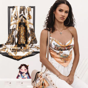 Silk Scarf Fashion Foulard Satin Shawl Scarfs Square Women Imitated Silk Satin Carriage Chain Neck Head Scarf Shawl