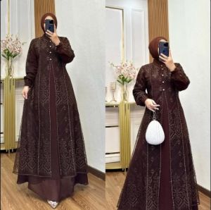 Gamis Dewasa Model Terbaru Denara Dres Ceruty Babydoll Mix Brukat Aplikasi Swarovski M L XL XXL 3XL Dress Kondangan Elegan Jumbo Baju Muslimah Busui Friendly Ootd Hijab Remaja Kekinian